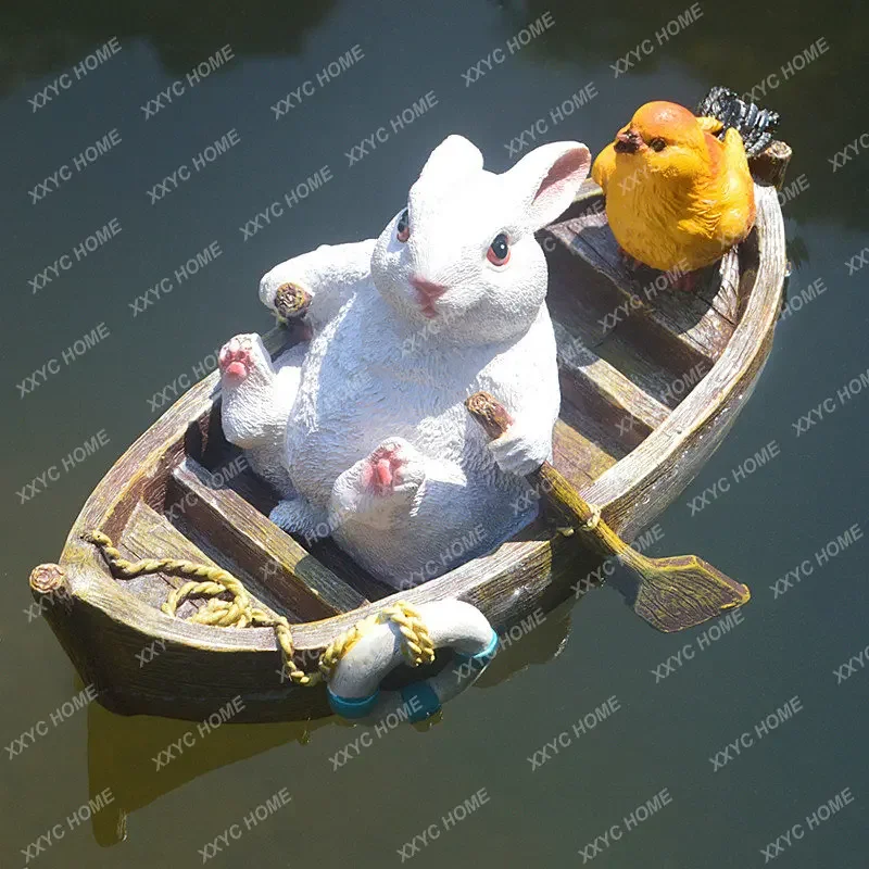 Simulation Floating Rabbit Outdoor Courtyard Decoration Fish Tank for Garden and Pond Floating Resin Water Landscape Decoration