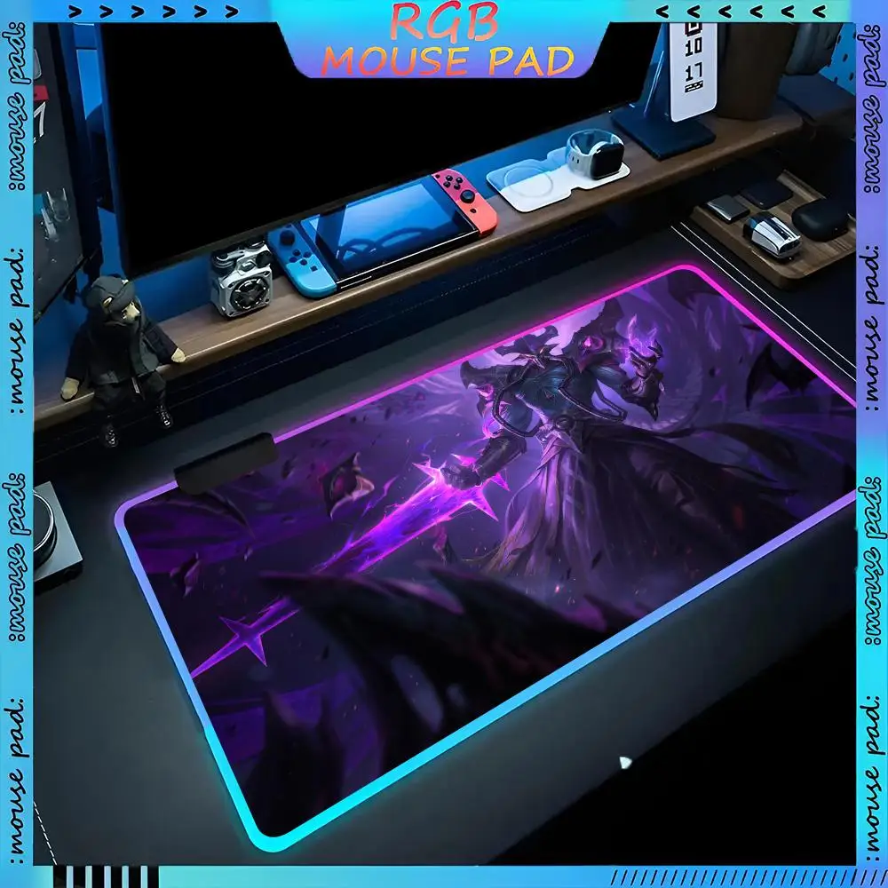 Kassadin Katarina Kayle Mouse Pad RGB Pc Accessories LED Game Desk Mat E-sport Table Protector Neon Keyboard Mat Backlit Carpet