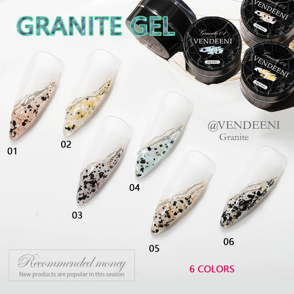 Vendeeni 6 Colors/set Gray White Granite Gel Nail Polish Soak Off UV LED Special Rock Texture Nail Art Gel Manicure Varnish