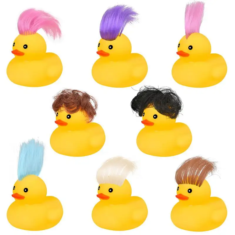 

8 Pcs Wig Rubber Ducks DIY Funny Little Rubber Ducks Bathtub Toys Shower Toys for Birthday Summer Pool Holiday