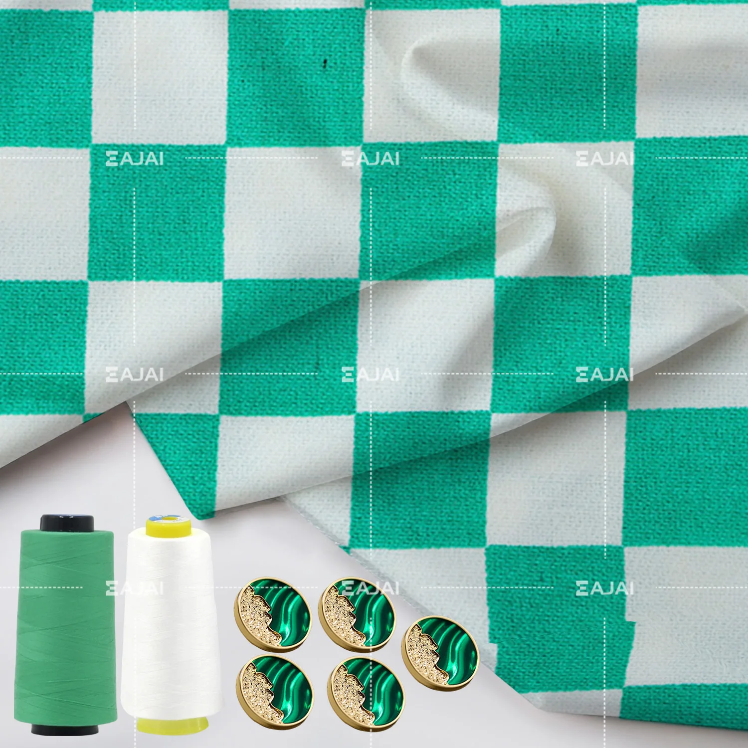 

Зелено-белая ткань в клетку, набор «сделай сам» с зелеными золотыми пуговицами, экологически чистый винтажный стиль для пошив одежды, рукоделия, начинающих Pros