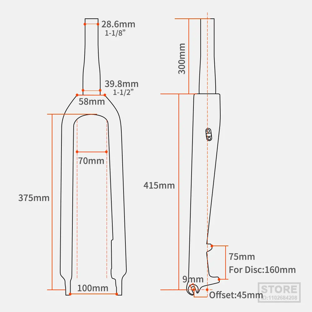 TOSEEK MTB Fork Carbon Bike  Disc Brake 160mm Tapered Tube 530g Ultralight   Lightweight Bicycle 