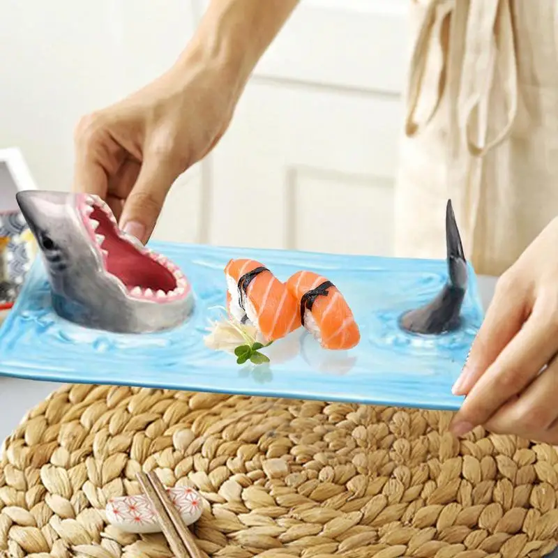 Shark Cake Snack Cheese Board Japanese Style Seaside Shark Plate Sushi Plate Creative Ceramic Hot Pot Rectangle Dessert Dishes