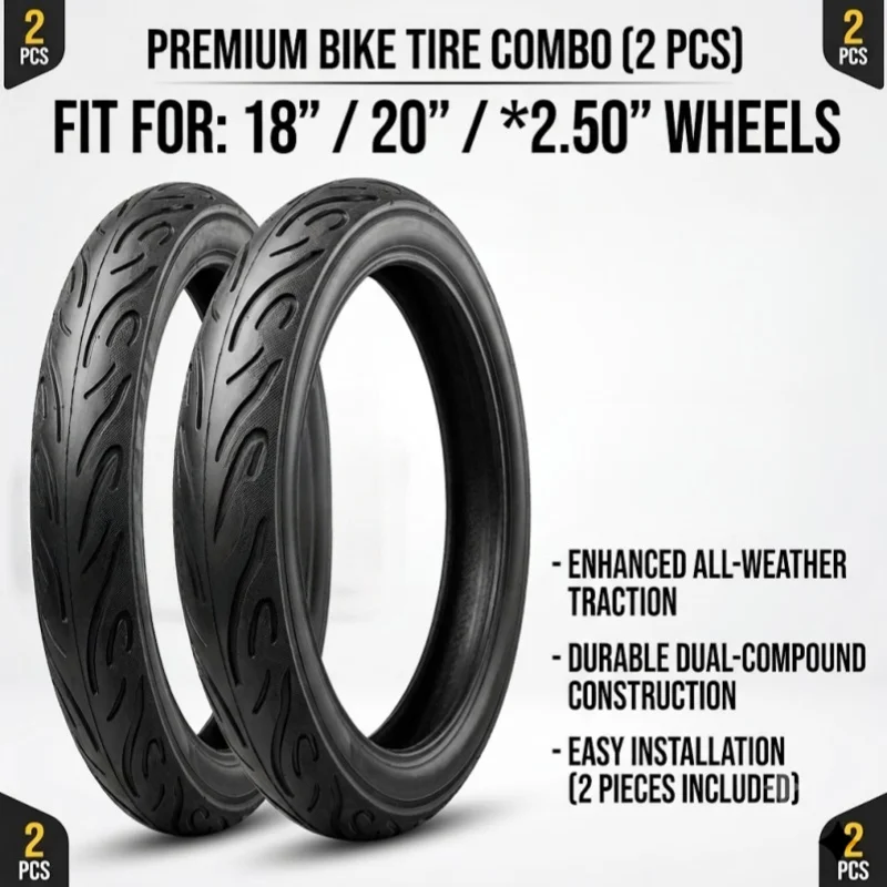 2PCS 18 20 Inch X 2.50 Bicycle Tires Durable Non-folding Out