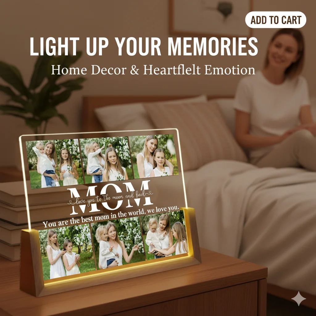 Custom Photo Acrylic Plaque Anniversary Gifts Personalised night light Mother's Day gift MOM DAD Family Day father's day gift