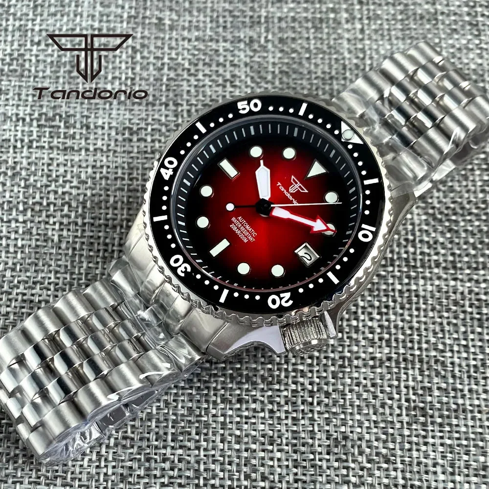 Tandorio NH35 Mechanical Fashion 41mm Automatic NH35 Men Dive Watch 3.8 Crown Sunburst Face Lume Sapphire Date 20atm Wristwatch