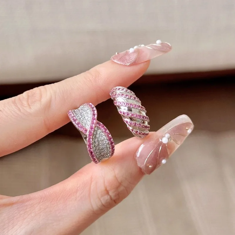 

Light luxury High quality fashion pink red gem meteor shower rings for women exquisite glossy silver 925 wedding ring jewelry