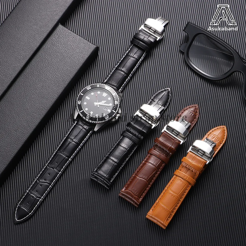 Echtes Leder-Uhrenarmband 18mm 20mm 22mm 24mm für Omega für Seiko Vintage Leder 14/18/19/21mm Herren Schmetterlingsverschluss Uhrenarmband – Detail 9