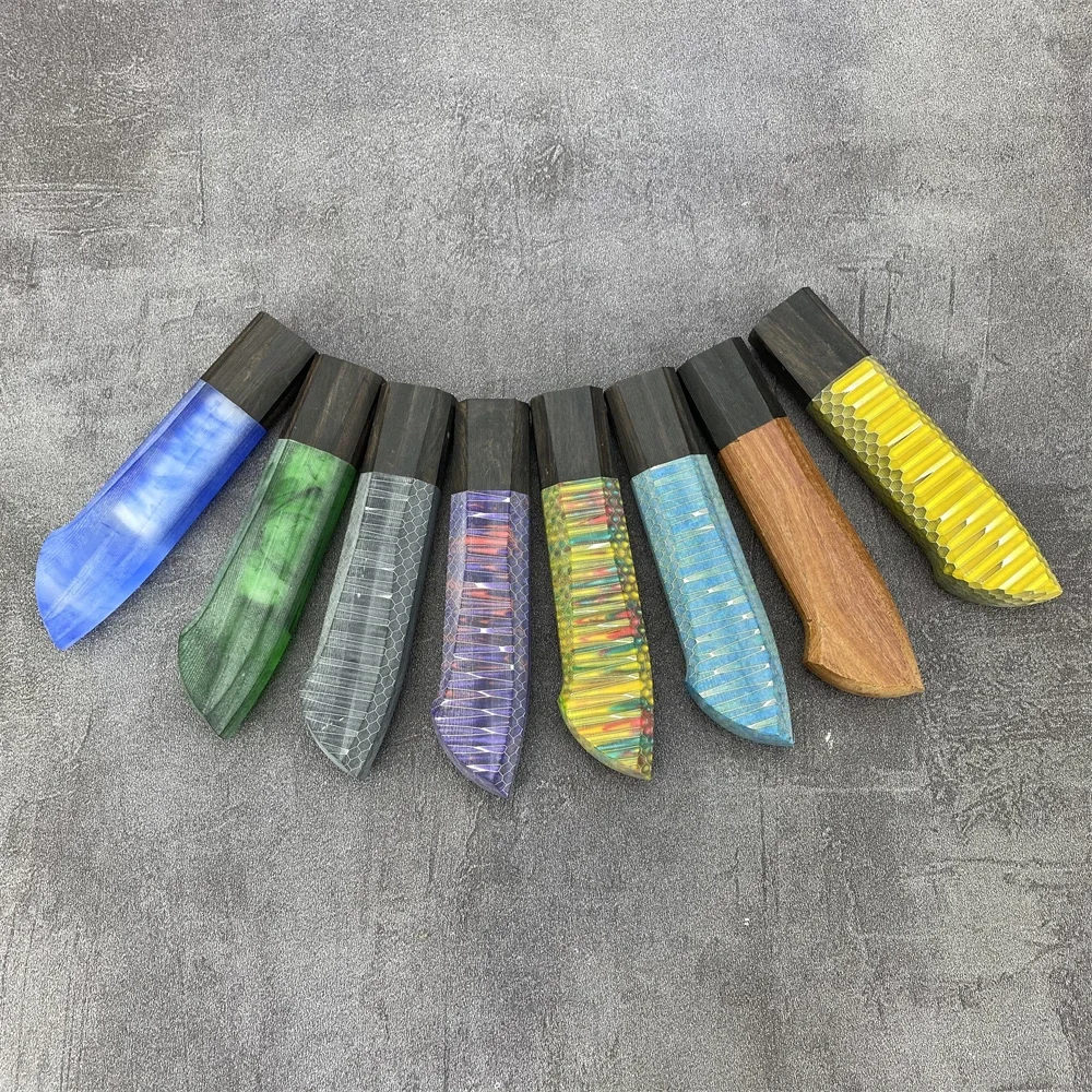 Natural wood/resin Japanese-style kitchen knives with octagonal handles. DIY kitchen knife making accessories and components.
