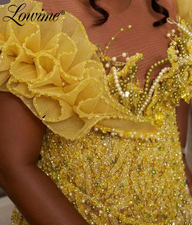 Vestidos de baile de sereia africana, dourados, plus size, Aso Ebi, árabe, personalizados, vestido de noite formal para noivado, festa de casamento