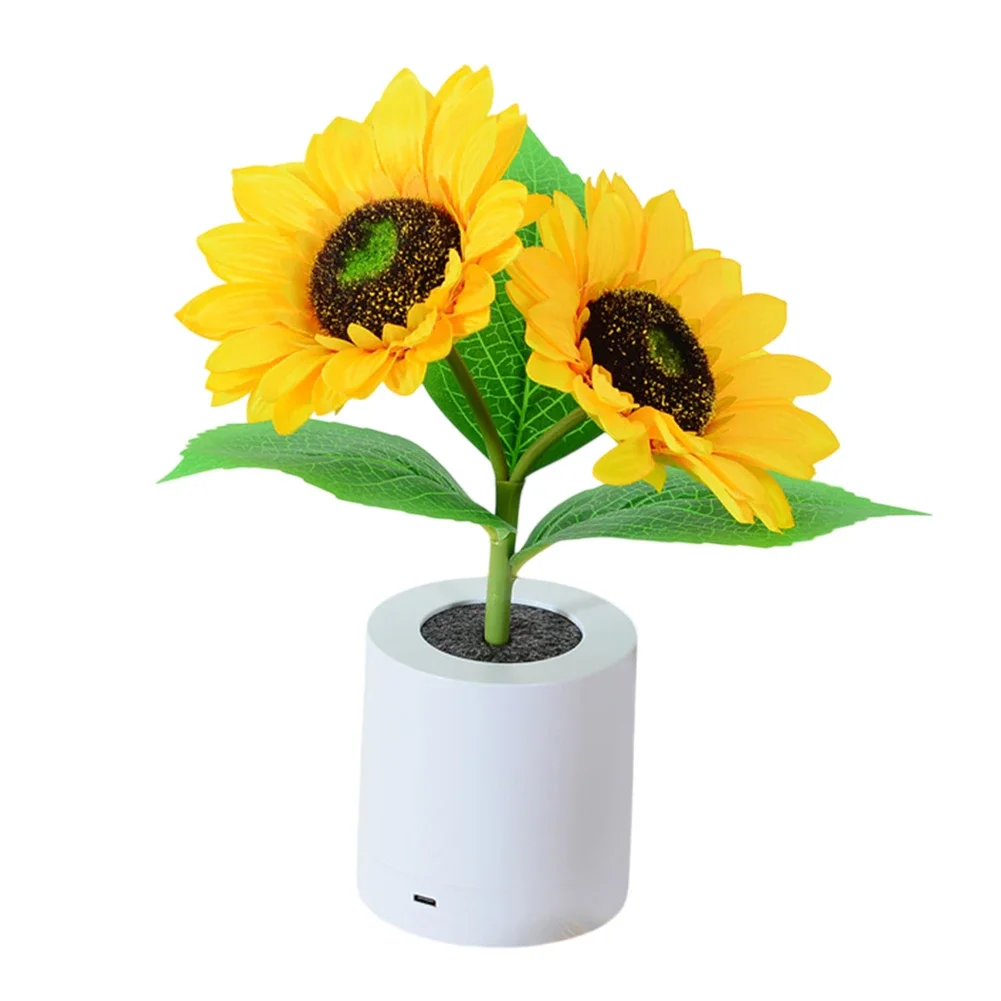 

Creative Bedroom Table Lamp USB Rechargeable Artificial Sunflower Home Bedside Decor Kids Birthday Gifts Night Light 1/2/3 Head