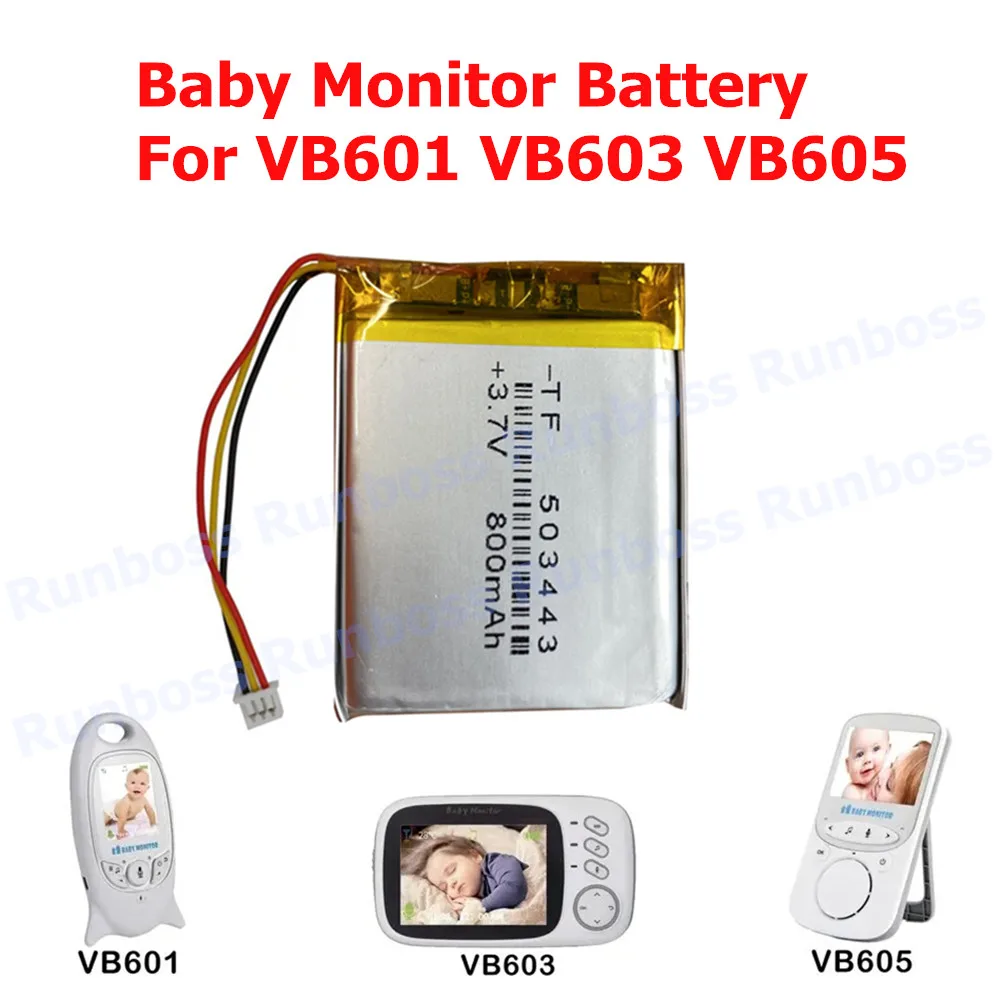 3.7V 800mAh 1.25mm plug battery for video baby monitor VB601 VB603 VB605 nanny security camera intercom angeleye Ae210 2-3-wire