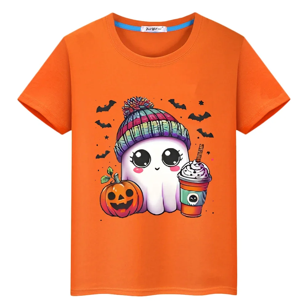 Halloween pumpkin witch elf 100%Cotton t shirt for kids boy 10year Tops anime Short pride tshirt y2k one piece kids clothes girl