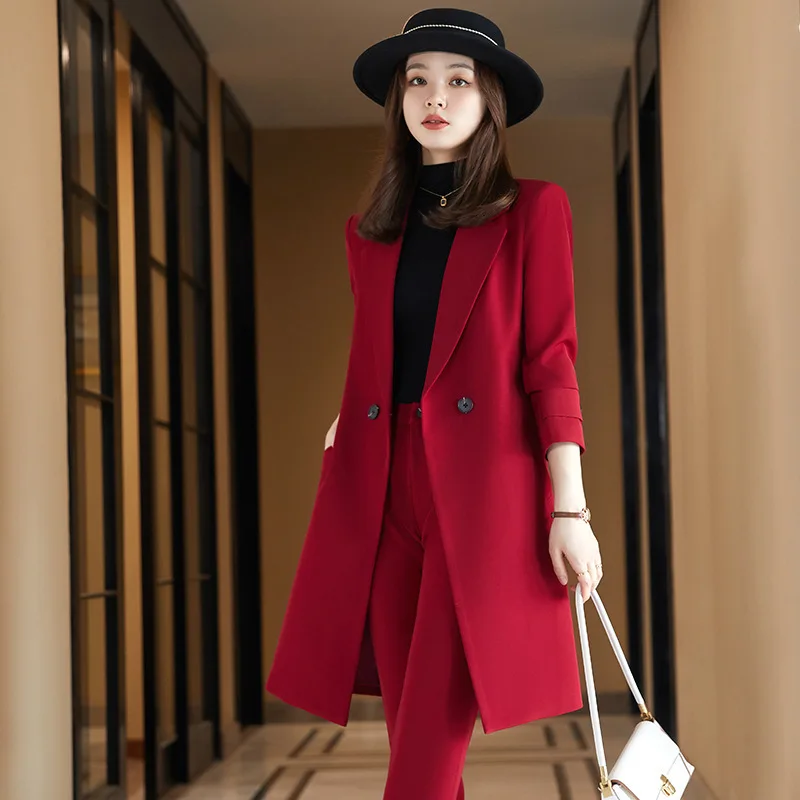 High Quality Fabric Formal Styles Women Coat Blazers Fashion Middle Long Windbreaker Ladies Outwear Double Breasted Clothes