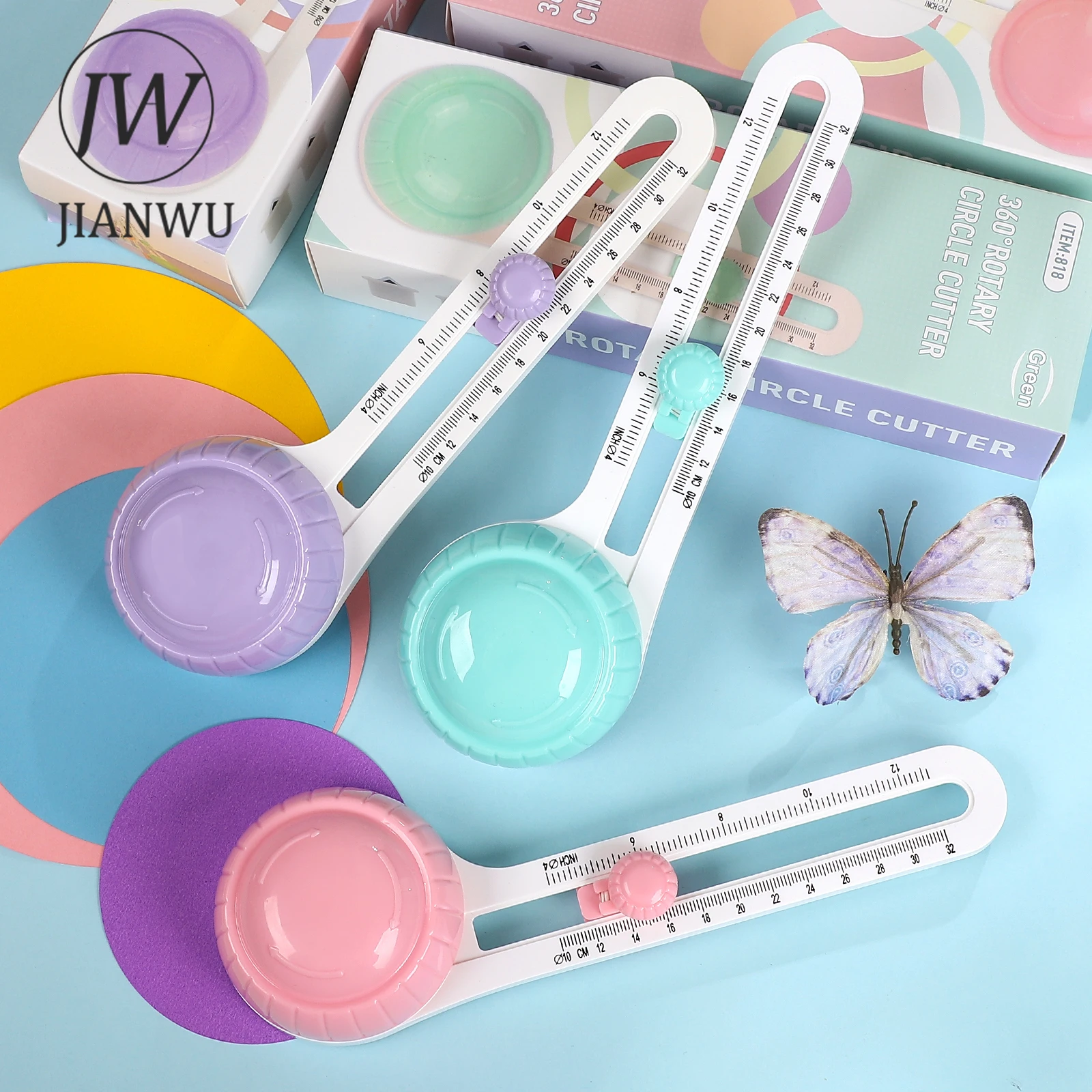 JIANWU Multifunctional Macaron Color 360° Journal Material Rotary Circular Paper Cutter Creative Student Supplies Stationery