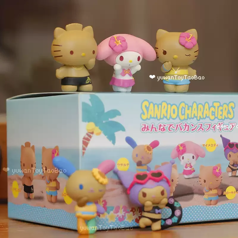 

Cartoon Character Black Skin Summer Vacation Series Capsule Toy Blind Box Kuromi Cinnamoroll Collectible Figurine Desk Ornament
