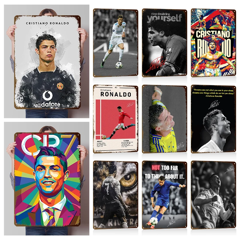 Cristiano Ronaldo Football Wall Art Metal Posters Customizable Vintage Metal Tin Signs for Man Cave Room Decoration Bedroom Home