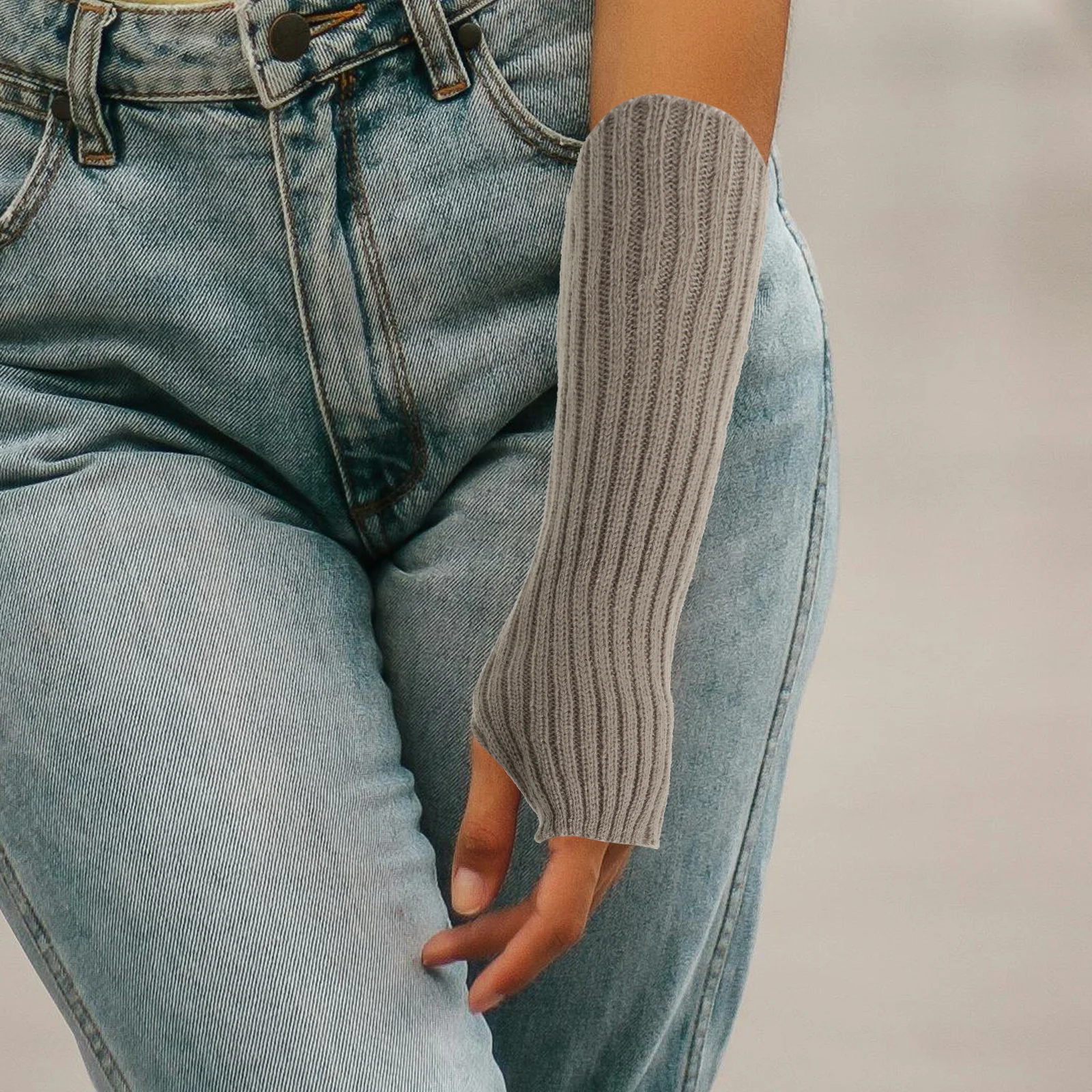 

3pcs Women'S Knitted Arm Warmers Thumb Hole Stretchy Thermal Sleeves For Cold Weather Lightweight Fingerless Gloves Office