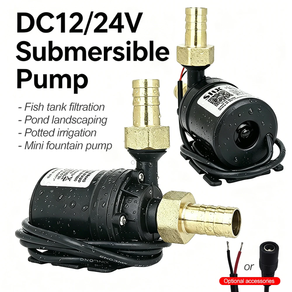 Ultra cicha pompa wodna Mini DC12V/24V bezszczotkowy silnik zanurzeniowy akwarium pompa wodna Adapter fontanna stawowa do akwarium ogrodowego