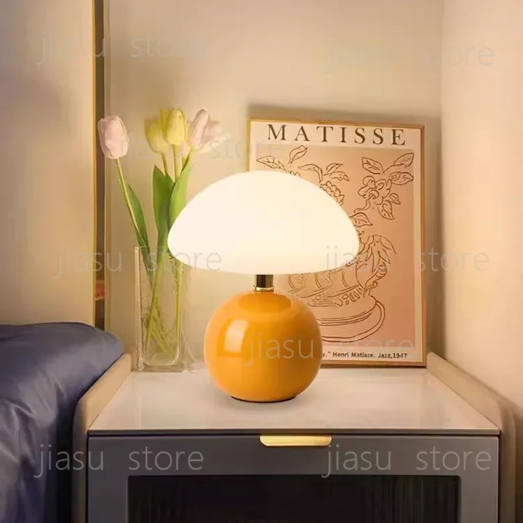 Retro Colored Glass Mushroom Lamp Three Tone Changing Cute Girls Atmosphere Nightlight Bedroom Desk