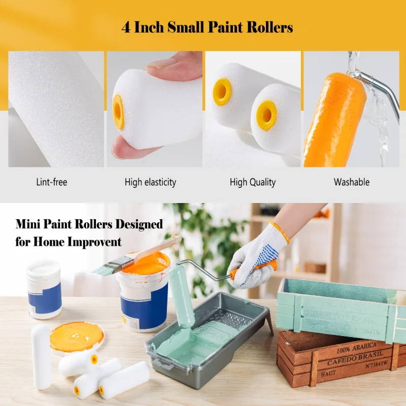 10PCS Rolos de Pintura de Espuma de Alta Absorção de 4 Polegadas, Mini Mangas de Rolos de Pintura, Esponjas para Pintura e Decoração