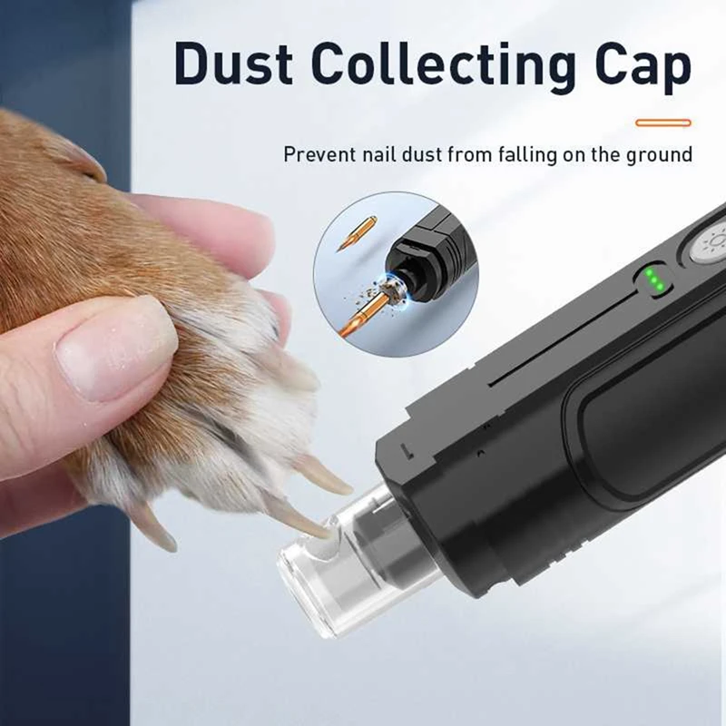 เครื่องบดคีมตัดไฟฟ้าตัดเล็บสุนัขมืออาชีพ + 2ไฟ LED ชาร์จได้กรงเล็บแมวตัดเล็บ