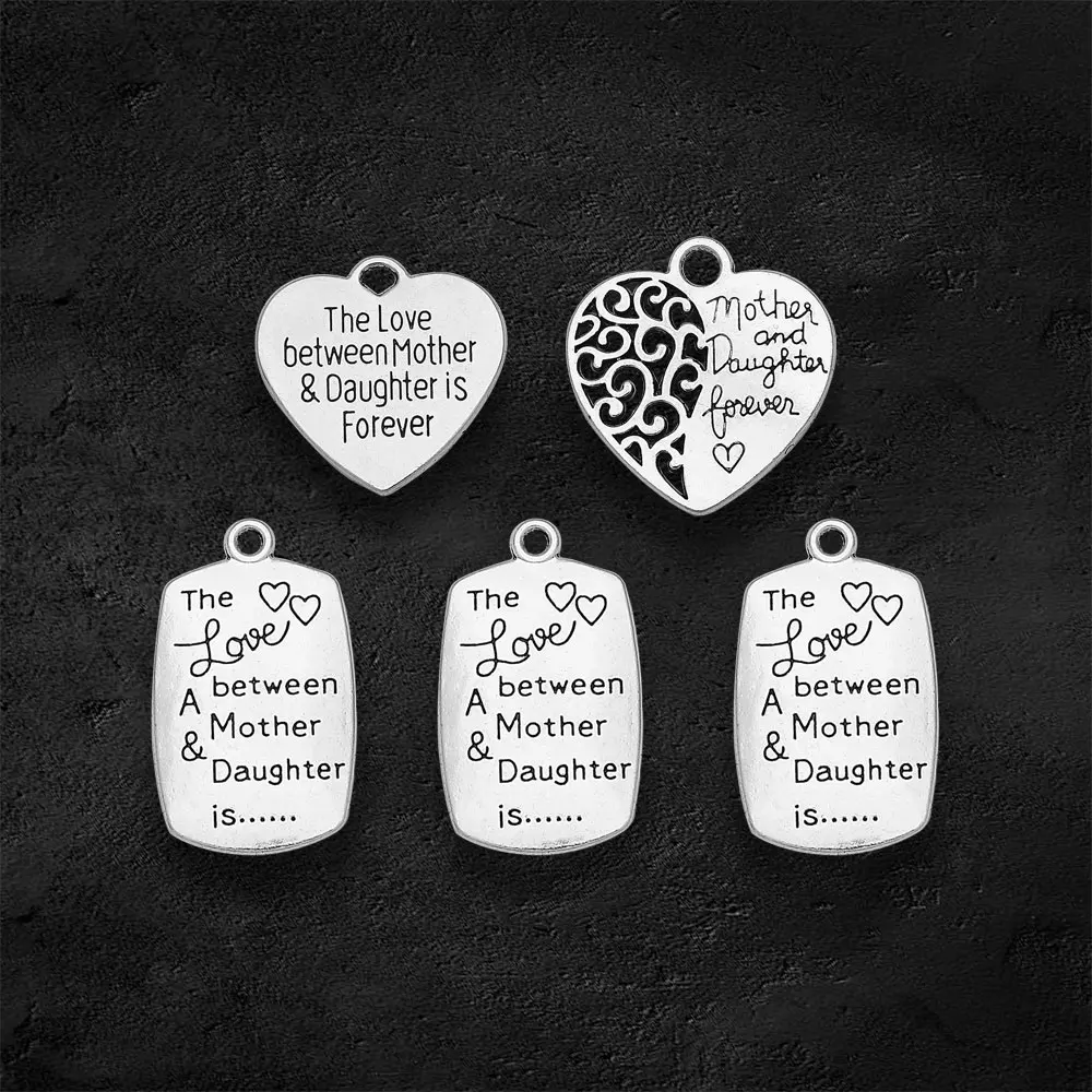 5-50pcs/lot Antique Mom Mother Daughter Charms Heart Love Pendants For Diy Jewelry Making Supplies Wholesale Items Resale Bulk