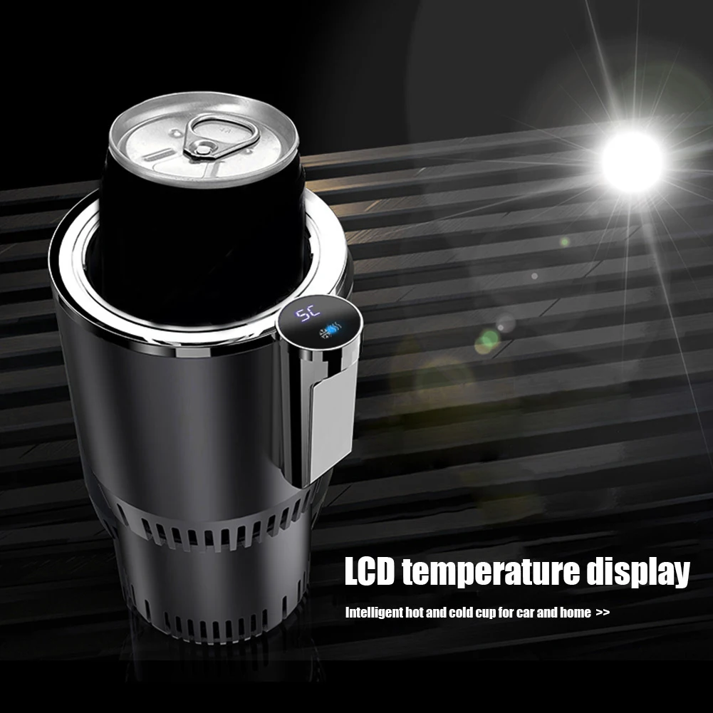 12V Smart Beverage Mug Holder with Temperature Display 2 In 1 Beverage Bottle Can Cooler Fast Refrigeration Heating Electric Cup