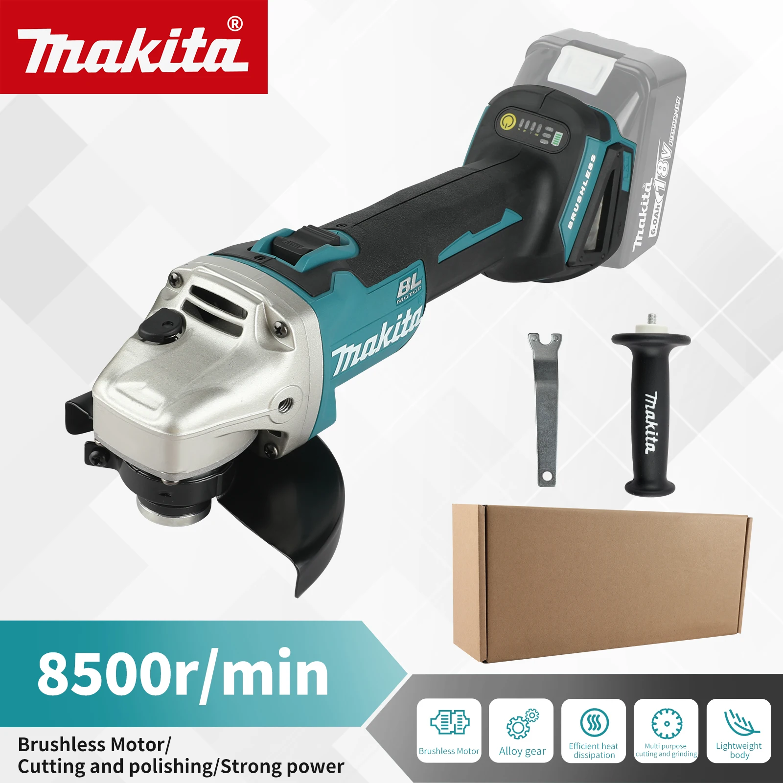 

Новая электрическая угловая шлифовальная машина Makita DGA406 с бесщеточным двигателем, беспроводная, для полировки и резки, совместима с аккумулятором Makita 18V.