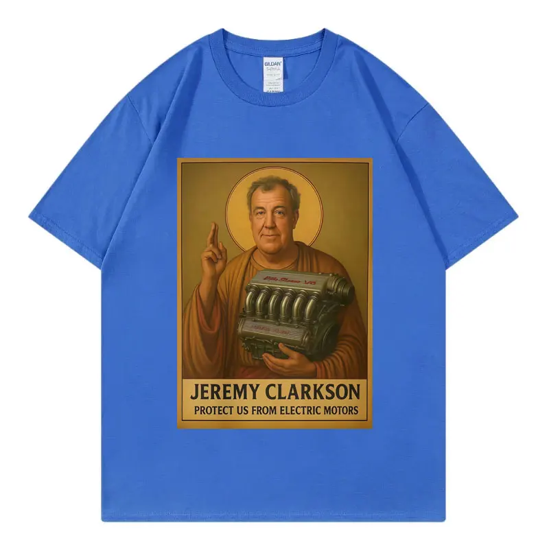جيريمي كلاركسون حمايتنا من المحركات الكهربائية تي شيرت علوي مضحك ميمي جرافيك تي شيرت للجنسين موضة عادية فضفاض تي شيرت