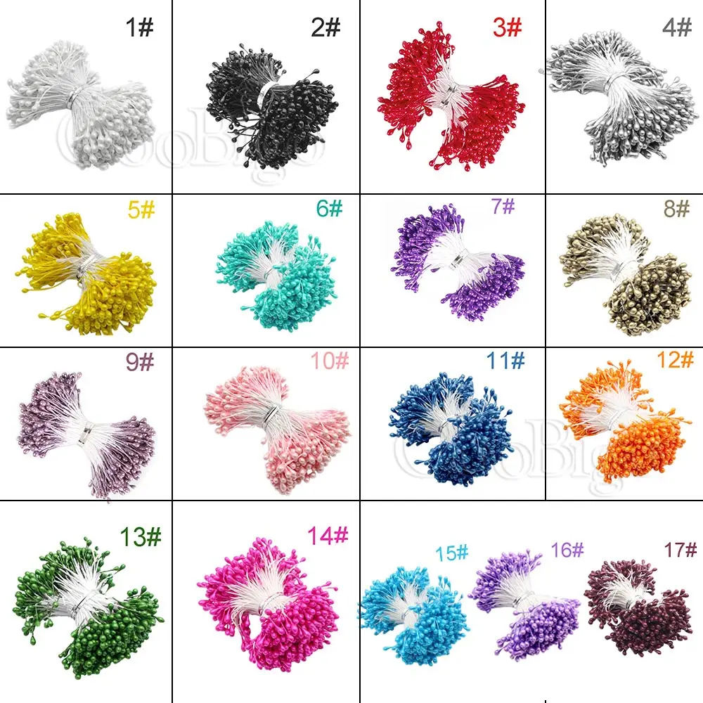 288pcs Artificial Flowers Pistil Stamen Flower Core Pearl Colorful Mini Double Heads Dried Flower Wedding Home DIY Craft Decor