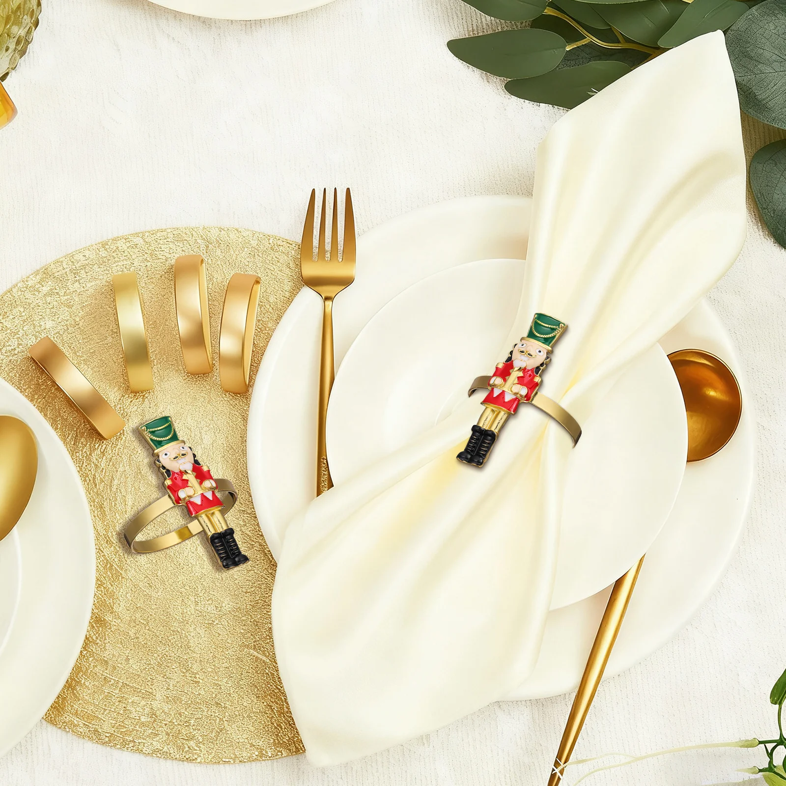 

2Pcs Alloy Napkin Rings Nutcracker Design Festive Table Decor for Christmas Wedding Birthday Party Dining Setup