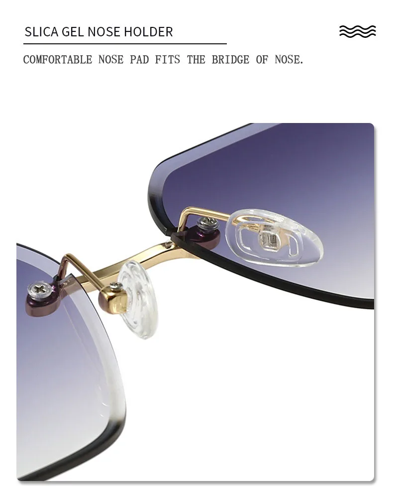 2023 randlose Sonnenbrille Frauen Trendy Vintage Quadratische Mode Gläser Sonnencreme Lentes De Sol Mujer Lunette Soleil Femme Zonnebril – Detail 18