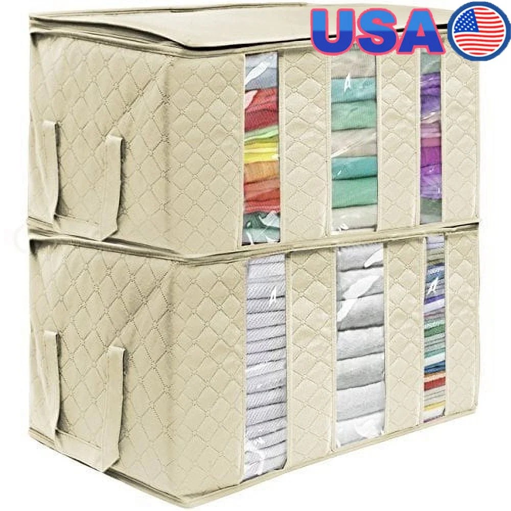 

Foldable Storage Bag Organizers 3 Sections Portable Clear View Zipper Closure Lightweight Clothes Blankets Toys Under Bed Closet