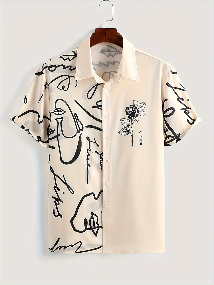 2024 Summer New Men's Outdoor Casual Shirt Daily Street Men's Short-sleeve Shirt Urban Fashion Printed Men's Short-sleeve Shirt