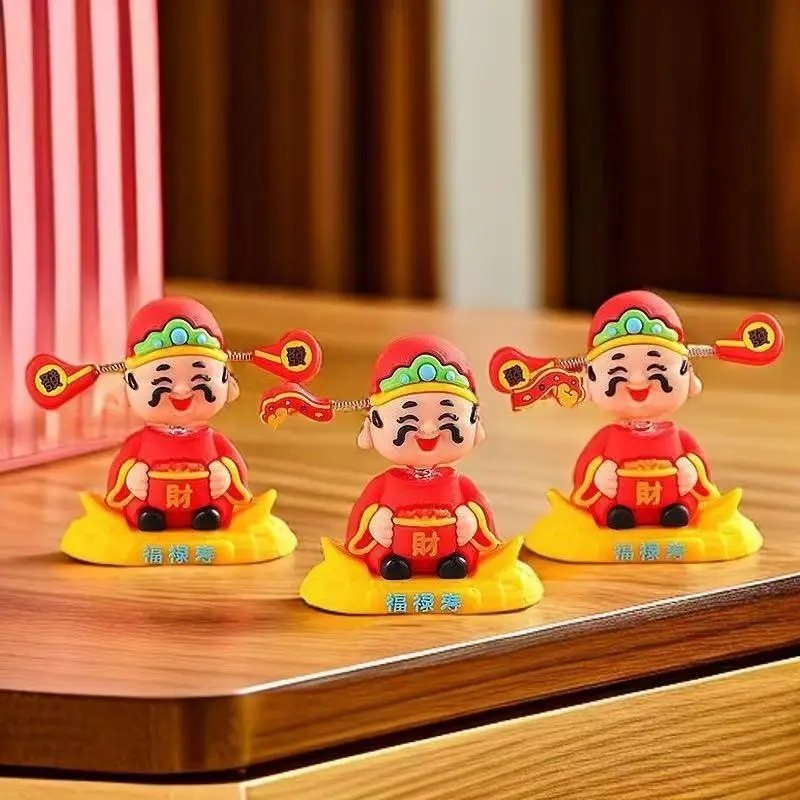 1/2Pcs Cute Chinese Spirit Of Wealth Bobblehead With Shaking Head For Car Dashboard Home Desk Spring Festival Decor