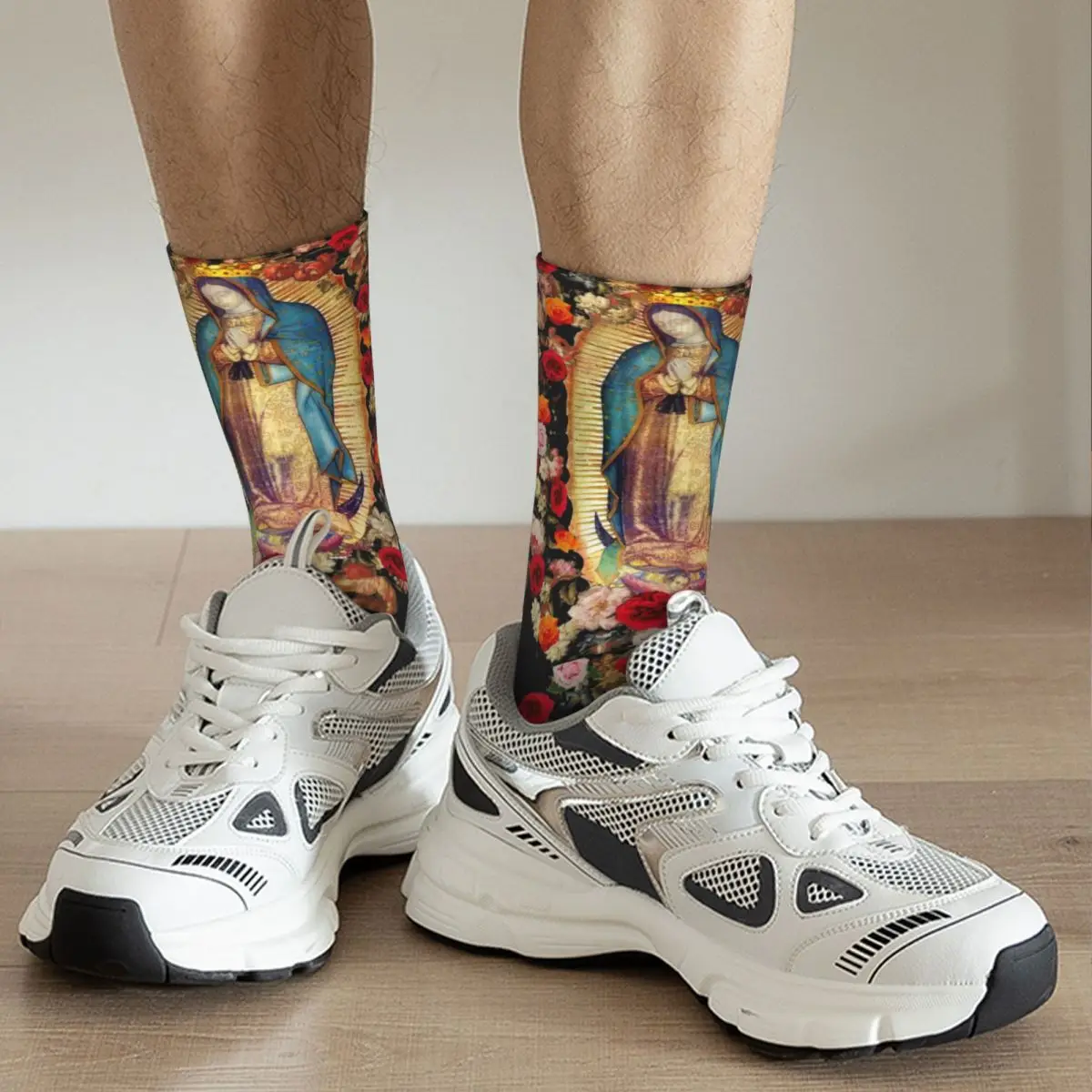 Cool Our Lady Of Guadalupe Mexican Virgin Mary Basketball Socks Mexico Catholic Saint Polyester Crew Socks Men Sweat Absorbing