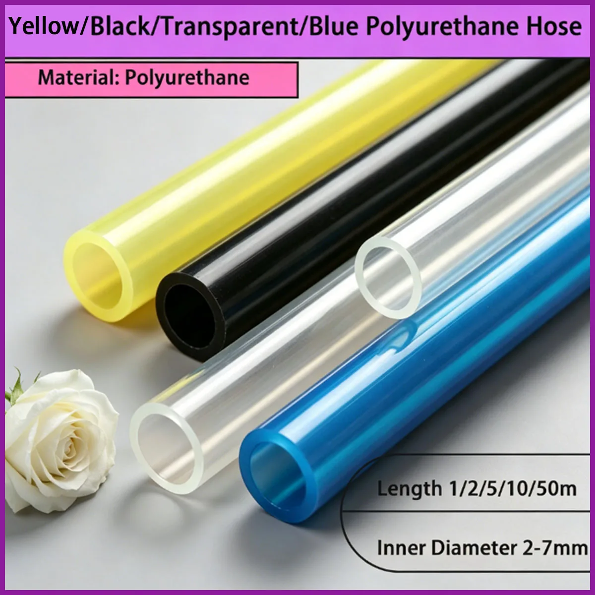 

Inner diameter 2-7mm yellow/black/transparent/blue polyurethane hose for pneumatic and fluid transportation