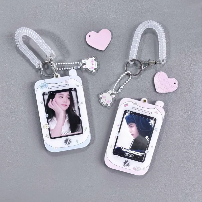 1 Piece Creative Design Camera Phone Style Kpop Photocard Holder with Lanyard Key Ring Sweet Cartoon Anime Photocard Protector