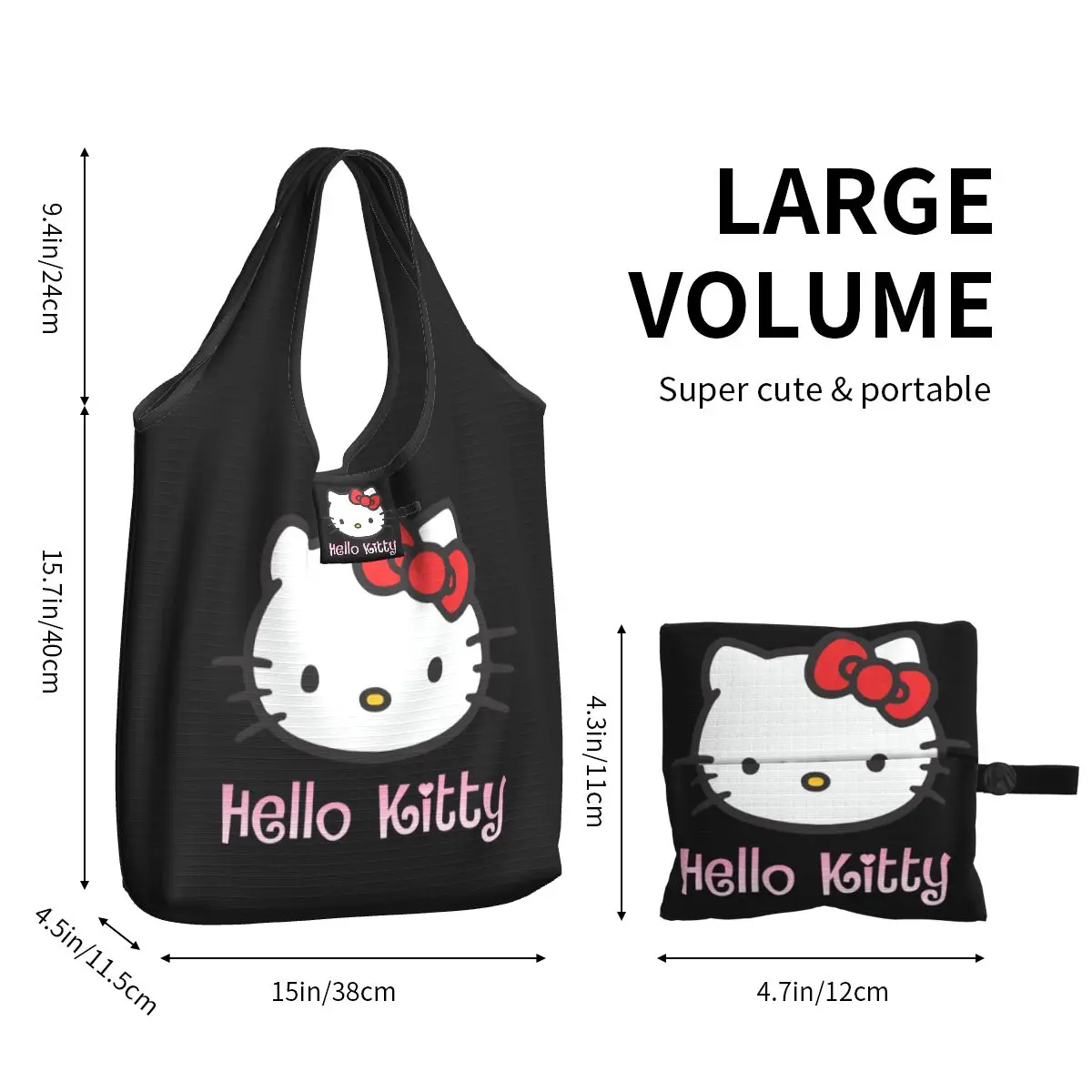 Custom Hello Kitty Grocery Shopping Tote Bags Women Fashion Cat Cartoon Shoulder Shopper Bags Large Capacity Handbag