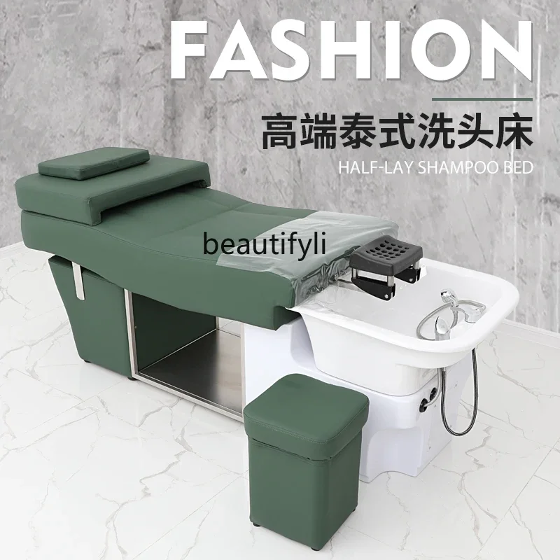 For Hair Salon Ceramic Basin Flushing Bed Stainless Steel Silicone Mattress Thai Massage Shampoo Bed