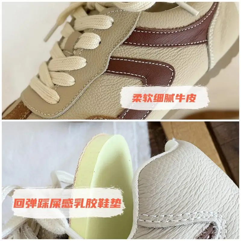 Careaymade-Genuine Leather wider toe women\'s shoes,soft sole comfortable casual single shoes,lace Barefoot small white shoes
