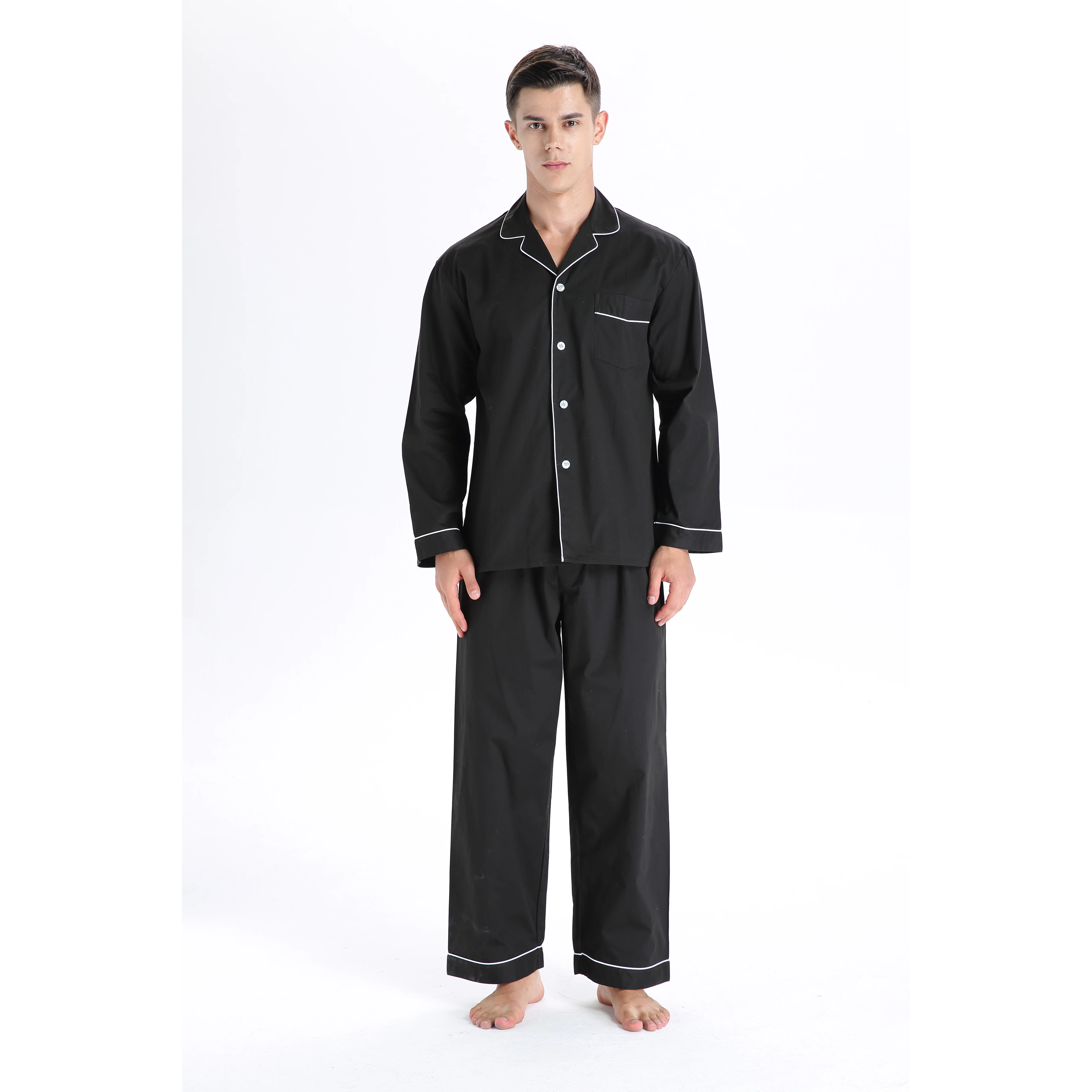 

Autumn Spring Men's Long-Sleeved Pajamas Set Breathable 100% Cotton Cardigan Suit Knitted Sleepwear for Middle-Aged Elderly