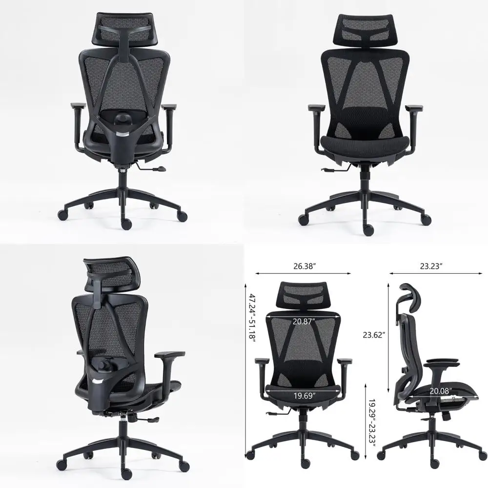 

Ergonomic High Back Mesh Office Chair with Adjustable Armrests, Breathable Design, Swivel Base for Comfortable Desk Seating