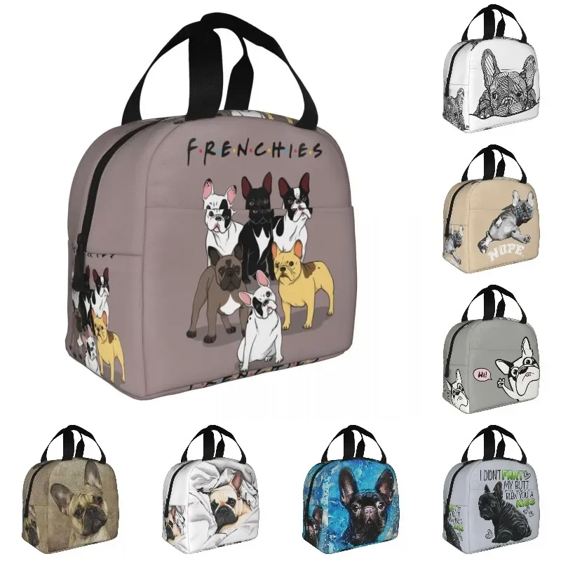 Funny Frenchies French Bulldog Lunch Bag For Women Resuable Thermal Insulated Lunch Tote Box For Kids School Children Food Bags