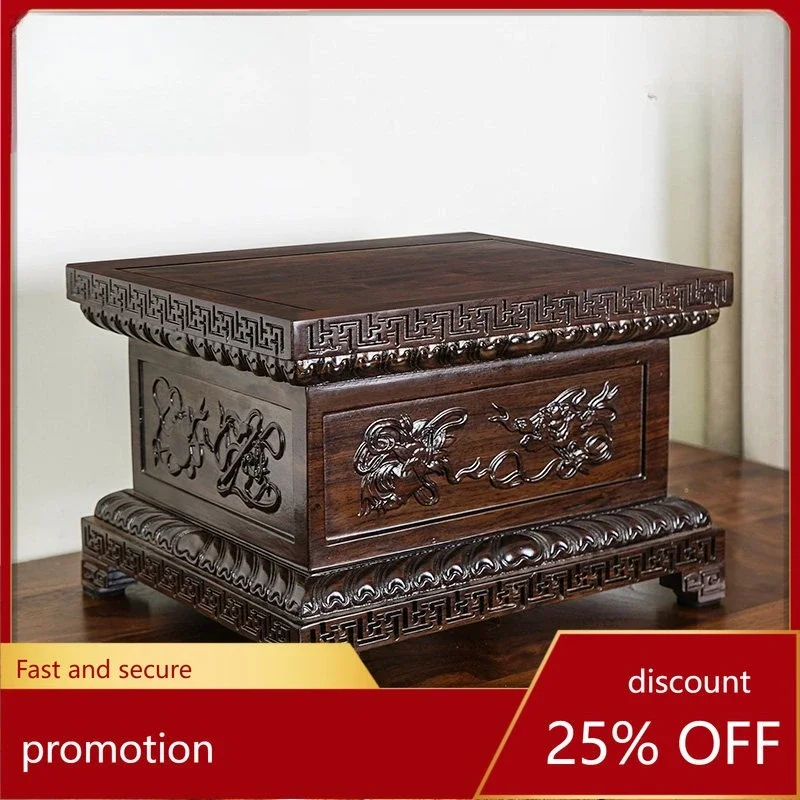 r5.21 ebony god of wealth buddha statue guan gong heightened solid wood base staircase lotus eight treasures buddha altar niches