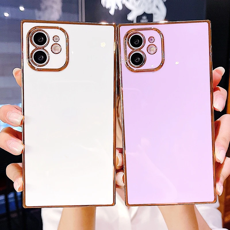 Soft Square Electroplated Phone Case For iPhone 11 12 13 14 Pro Max XS X XR Max 7 8 Plus Mini SE 2020 Silicone Bumper Back Cover