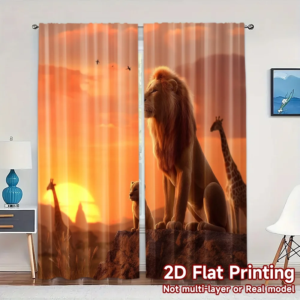 2 uds, cortinas con estampado plano 2D (sin varilla), cortinas modernas con estampado de puesta de sol de Savanna, cortinas versátiles 100% poliéster para exteriores