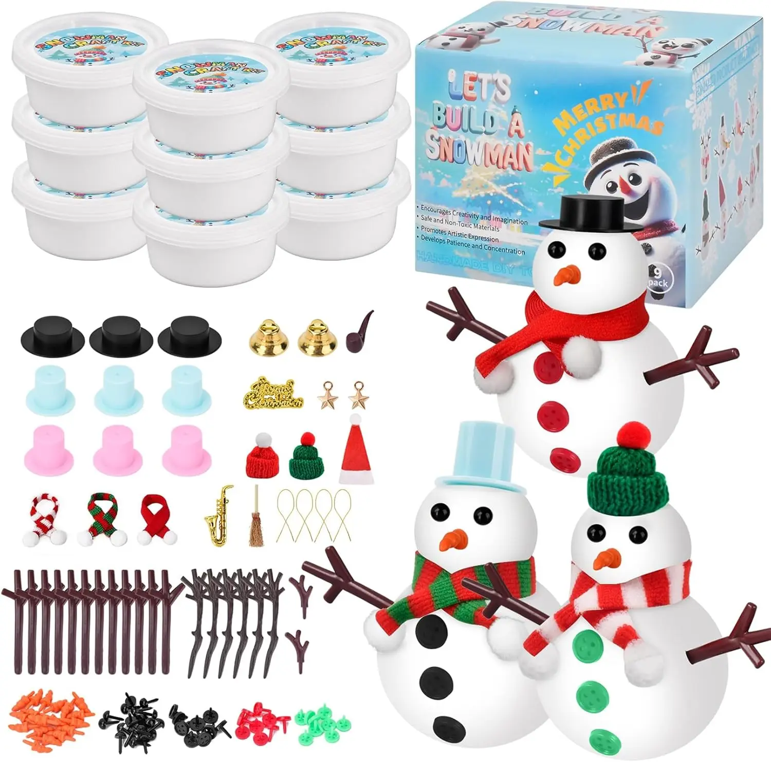 

Christmas Stocking Stuffer for Kid Boy Girl, 9 Pack Build Snowman Kit Xmas Birthday Crafts Gifts for Kids Creative Modeling Clay