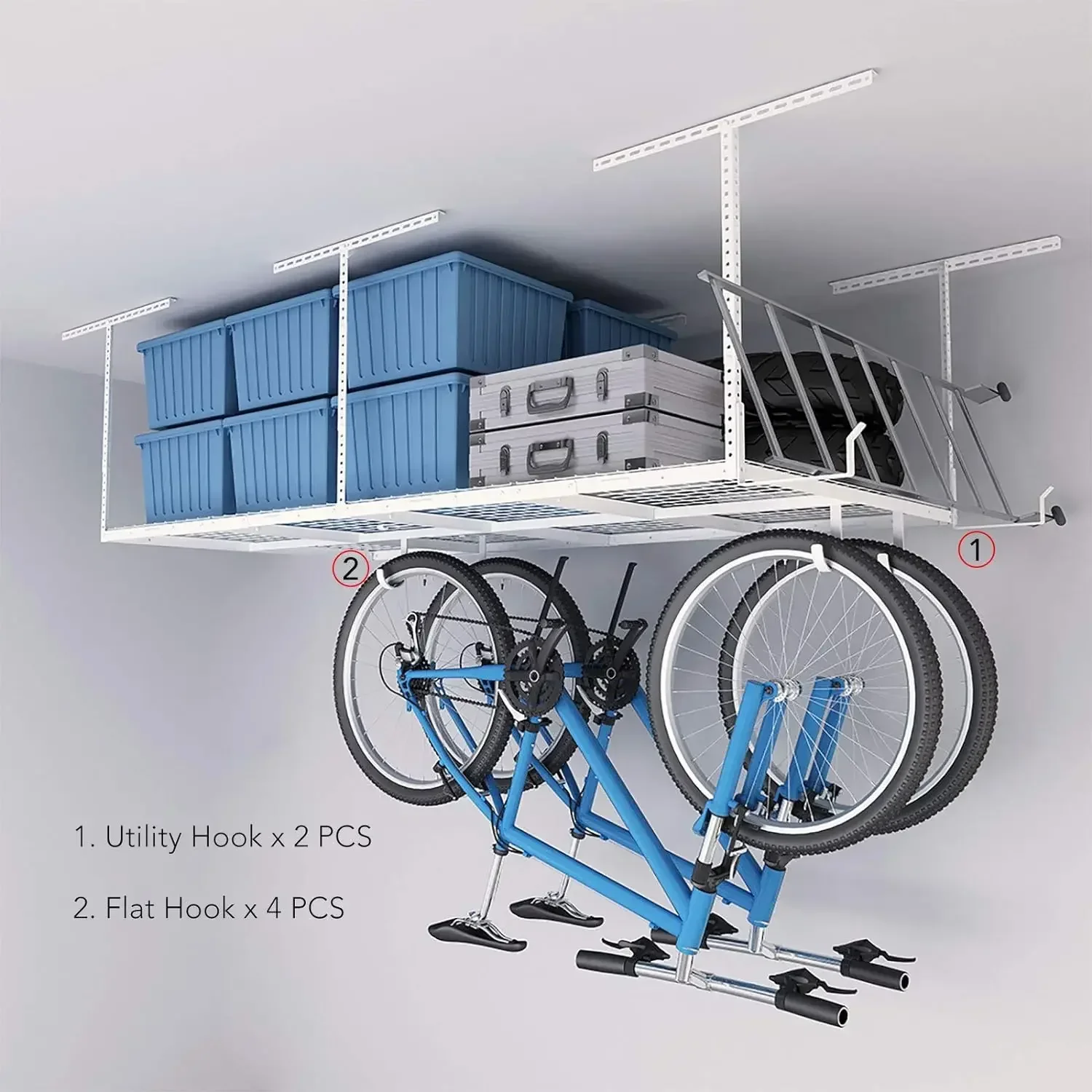 FLEXIMOUNTS 4x8 Overhead Garage Storage Rack w/Hooks Adjustable Ceiling Storage Racks, 96